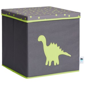 STORE !T Úložný box s víkem se zeleným dinosaurem - šedý, 33x33x33 cm