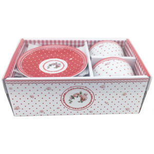 Home Elements porcelánová šapo sada Elegant red 250 ml - bílé tečky