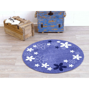 Hanse Home Dětský kulatý koberec Kytičky, 100 cm - modrý