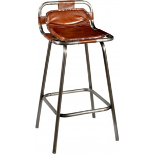 Industrial style, Barová židle s hnědou kůží 96x50x45cm (1225)
