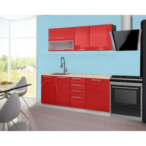 Emilia - Kuchyňský blok A, 180 cm (červená, PD travertin světlý)
