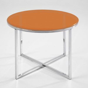 Kulatý konferenční stolek 55 cm se skleněnou černou deskou na kovové podnoži DO048