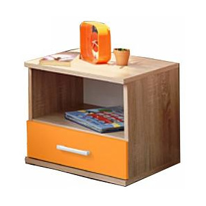 Noční stolek, jednozásuvkový, dub sonoma/oranžová, EMIO Typ 05