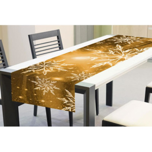 DIMEX TS V01 Zimní ubrusy - Zimní běhoun na stůl zlaté SNĚHOVÉ VLOČKY | 40 x 140 cm