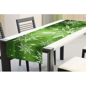 DIMEX TS V02 Zimní ubrusy - Zimní běhoun na stůl zelené SNĚHOVÉ VLOČKY | 40 x 140 cm