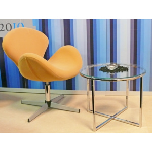 Kulatý konferenční stolek 55 cm se skleněnou deskou na kovové podnoži DO048