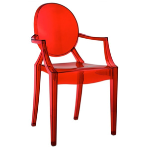 Designová židle Ghost s područkami, transparentní červená 5441 CULTY