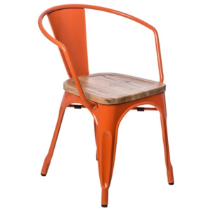 Jídelní židle Tolix 45 s područkami, oranžová/světlé dřevo 72768 CULTY