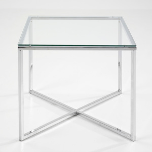 Konferenční stolek 50x50 cm se skleněnou deskou na kovové podnoži DO048