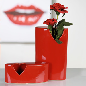 Váza keramická Open Heart široká, 20 cm, červená