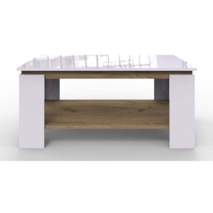 Elegantní konferenční stolek typ BE69 v provedení bílý lesk a dub craft KN087