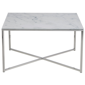 Konferenční stolek hranatý Alma, 80 cm, chrom, bílá / chrom