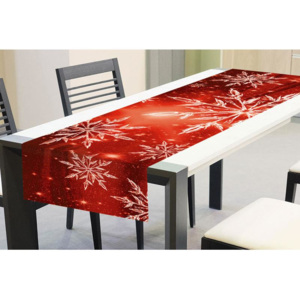 DIMEX TS V03 Zimní ubrusy - Zimní běhoun na stůl červené SNĚHOVÉ VLOČKY | 40 x 140 cm