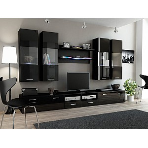 Luxusní velká obývací stěna DREAM Černá lesk / černá