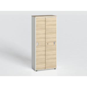 Kancelářská skříň s zasouvacími dveřmi, 1781 x 800 x 420 mm, bílá/dub přírodní