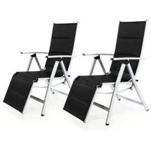 Sada 2 ks DELUXE zahradní polohovatelných židlí s opěrkou nohy - černá