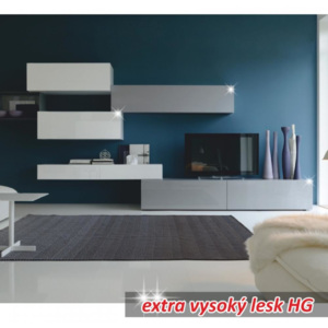 Obývací stěna, bílo / šedý extra vysoký lesk HG, VENECIA