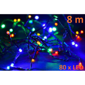 Vánoční LED osvětlení 8 m - barevné, 80 diod