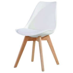 Plastová bílá jídelní židle s dřevěnou podstavou a měkkým sedákem TK191