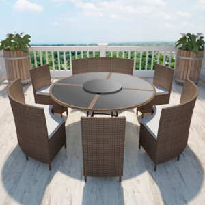 Zahradní ratanový set hnědý, kulatý stůl a židle pro 12 osob V1355 Dekorhome