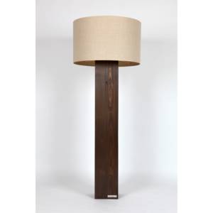 Stojací lampa z masivu - hnědé dřevo, válcové béžové stínítko, 155 cm Dřevo Válcové Pokojová stojací 141 - 155 cm