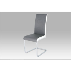 Jídelní židle koženka šedá + bílá / chrom DCL-499 GREY
