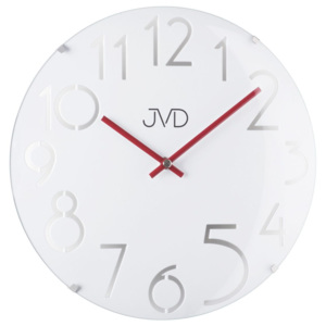 Designové bílé dřevěné skleněné hodiny JVD HT076