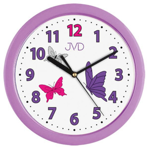 Fialkové dětské nástěnné hodiny JVD H12.1 s motýlkama