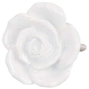 Keramická úchytka Růže bílá - pr 4,5 cm Clayre & Eef
