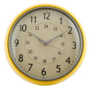 Nástěnné hodiny žluté - Ø 28*8 cm Clayre & Eef