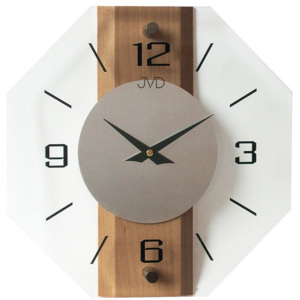 Stylové skleněné dřevěné moderní nástěnné hodiny JVD quartz N2238.11