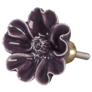 Keramická úchytka květ fialový - Ø 4 cm Clayre & Eef