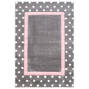 Happy Rugs Dětský koberec s puntíky - stříbrná šedá/růžová, 120x180 cm