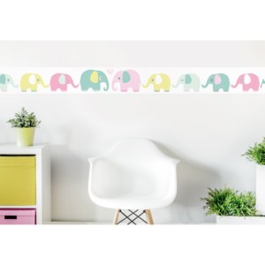 Lovely Label Samolepící tapeta na zed "Sloni" - bílá s barevnými slony (pestré barvy)