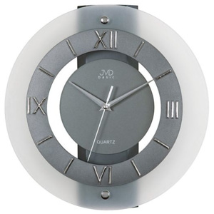 Luxusní skleněné tmavé nástěnné hodiny JVD N12.1