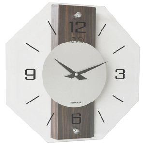 Tmavě dřevěné skleněné luxusní nástěnné hodiny JVD quartz N2238.77