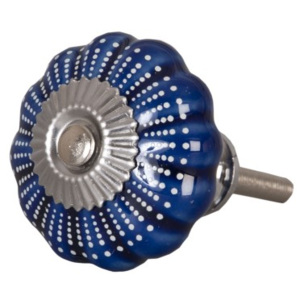 Keramická úchytka s ornamenty modrá - Ø 4 cm Clayre & Eef