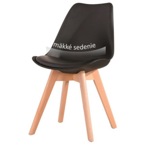 Designová trendy židle v kombinaci dřeva a plastu černé barvy s měkkým sedákem z ekokůže TK191