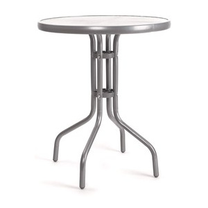 HAPPY GREEN Stůl kovový se skleněnou deskou 60 cm, stříbrný
