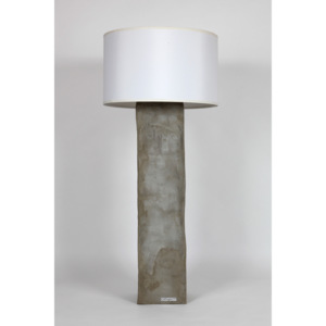 Betonová stojací lampa - kamenná textura, válcové bílé stínítko, 138 cm Beton Válcové Pokojová stojací 71 - 140 cm