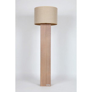 Stojací lampa z masivu - přírodní světlé dřevo, válcové béžové stínítko, 150 cm Dřevo Válcové Pokojová stojací 141 - 155 cm