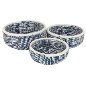 KERSTEN - Košík, set 3ks, pletené lýko, kombinace přirodní a modré, 40x40x18cm - (WER-4311)