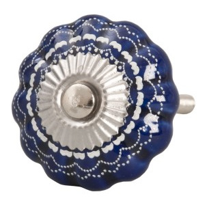 Keramická úchytka s ornamenty modrá - Ø 4 cm Clayre & Eef