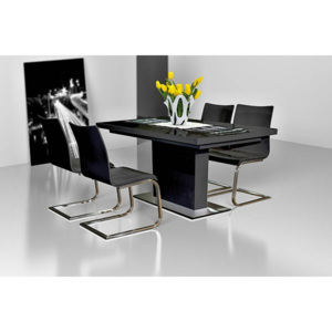 Jídelní stůl rozkládací EDITA GLASS černý - 85x140/190 cm
