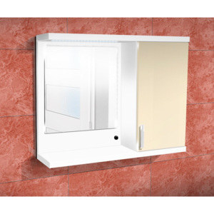 Koupelnová skříňka se zrcadlem K10 pravá barva skříňky: bílá 113, barva dvířek: jasmín lesk