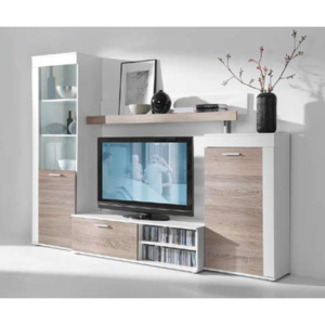 Obývací stěna RITA + SKLADEM + (Luxusní obývací stěna v dekoru bílá / dub sonoma trufl)