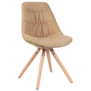 Pohodlná židle v kombinaci béžové látky a dřeva buk v retro stylu TK170