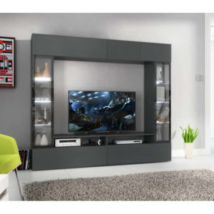 Obývací stěna ETO (šedá/šedý lesk) (Luxusní obývací stěna v šedém dekoru)