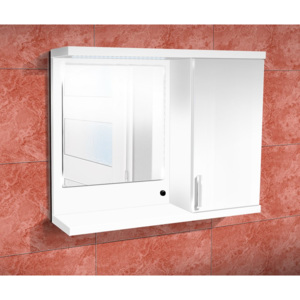 Koupelnová skříňka se zrcadlem K10 pravá barva skříňky: bílá 113, barva dvířek: bílý lesk