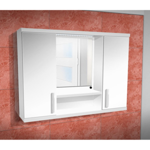 Závěsná koupelnová skříňka se zrcadlem K11 barva skříňky: javor kanadský 5504, barva dvířek: bílá lamino